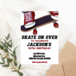 Skateboard Birthday Invitation – Simple Black And Red Editable For Free Printable Skateboard Birthday Party Invitations