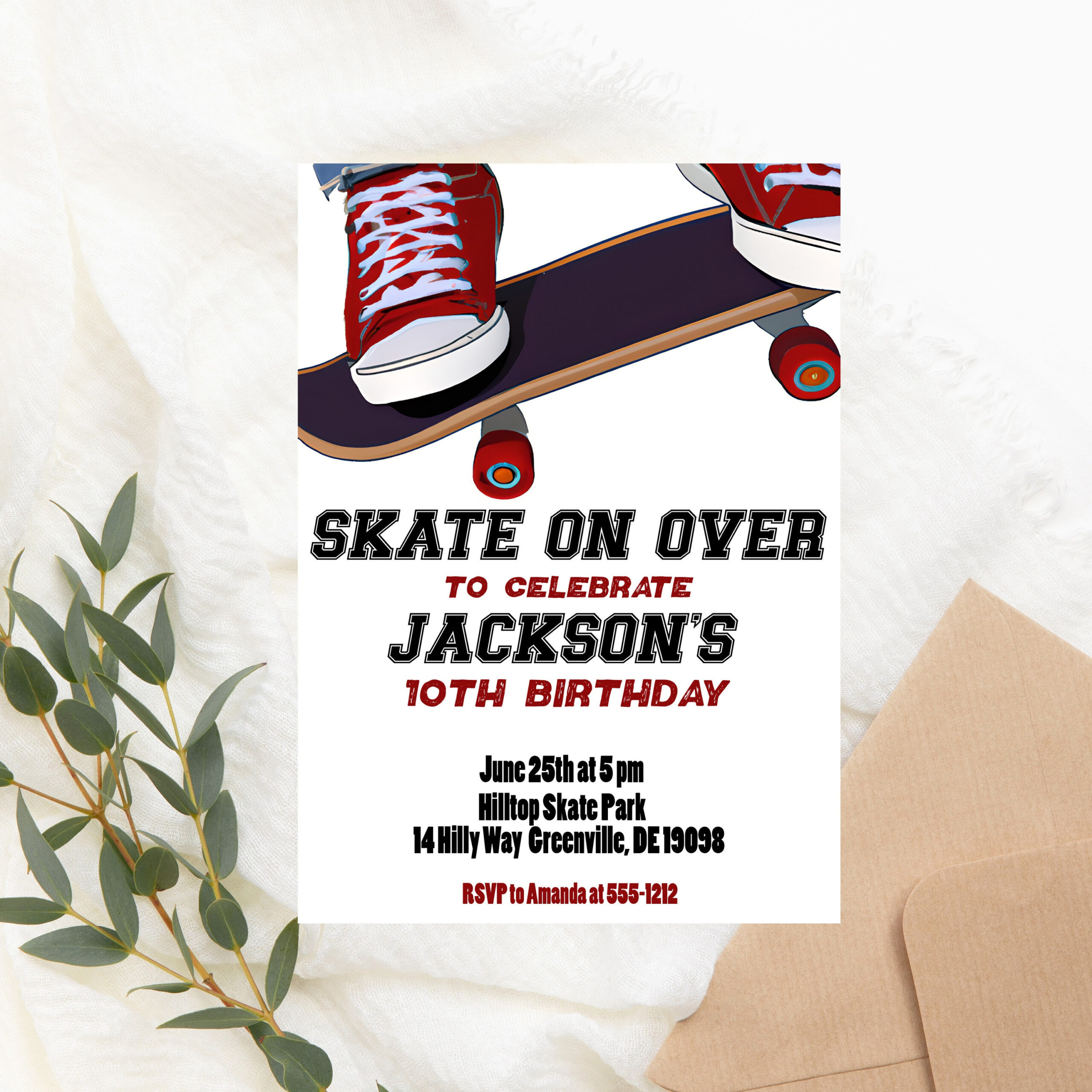 Skateboard Birthday Invitation – Simple Black And Red Editable for Free Printable Skateboard Birthday Party Invitations