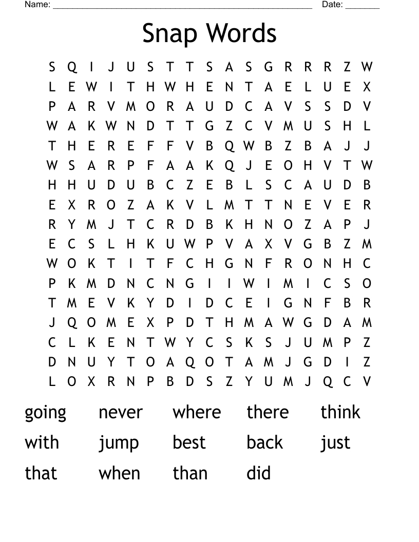 Snap Words Word Search - Wordmint regarding Free Printable Snapwords