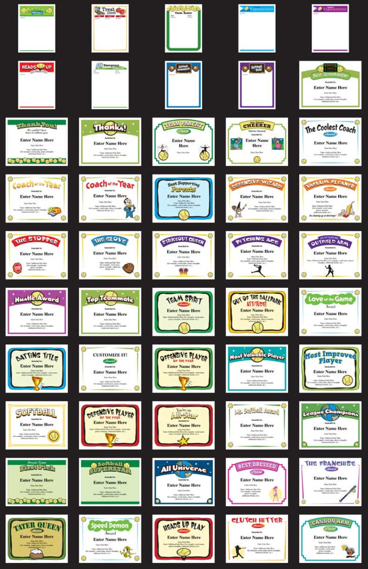 Free Printable Softball Award Certificates