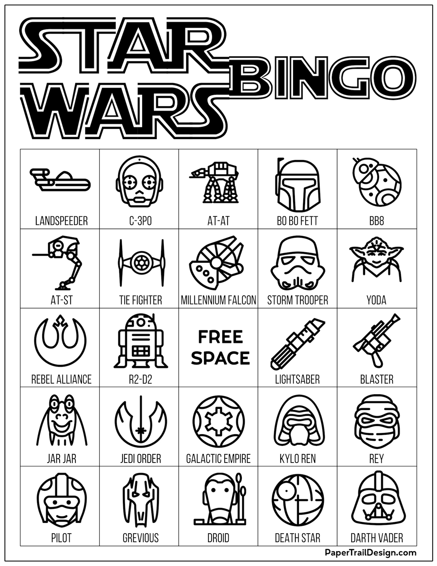 Star Wars Bingo {Free Printable Party Game} - Paper Trail Design throughout Star Wars Printable Cards Free