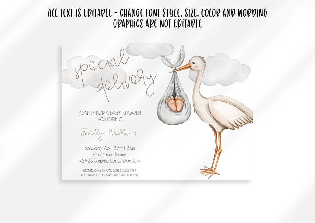 Stork Baby Shower Invitation Gender Neutral Special Delivery Baby In Free Stork Party Invitations Printable Stork Baby Shower Invitation Gender Neutral Special Delivery Baby In Free Stork Party Invitations Printable