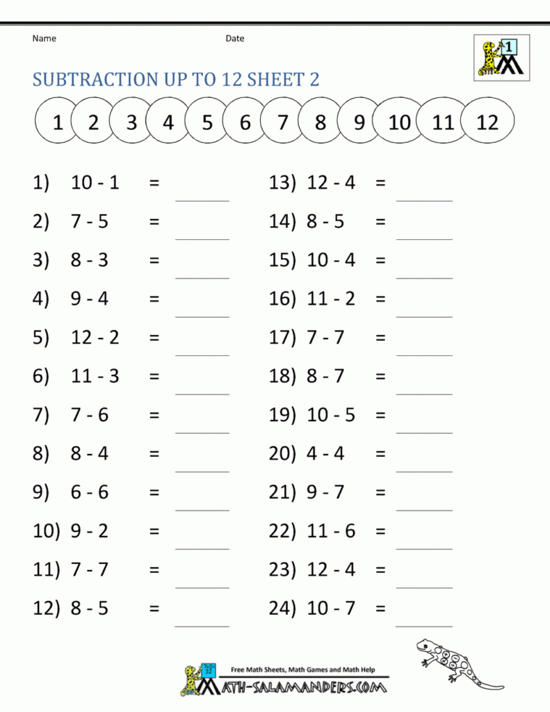 Subtraction Facts Worksheets 1St Grade Within Free Printable First Grade Math Worksheets Subtraction Facts Worksheets 1St Grade Within Free Printable First Grade Math Worksheets