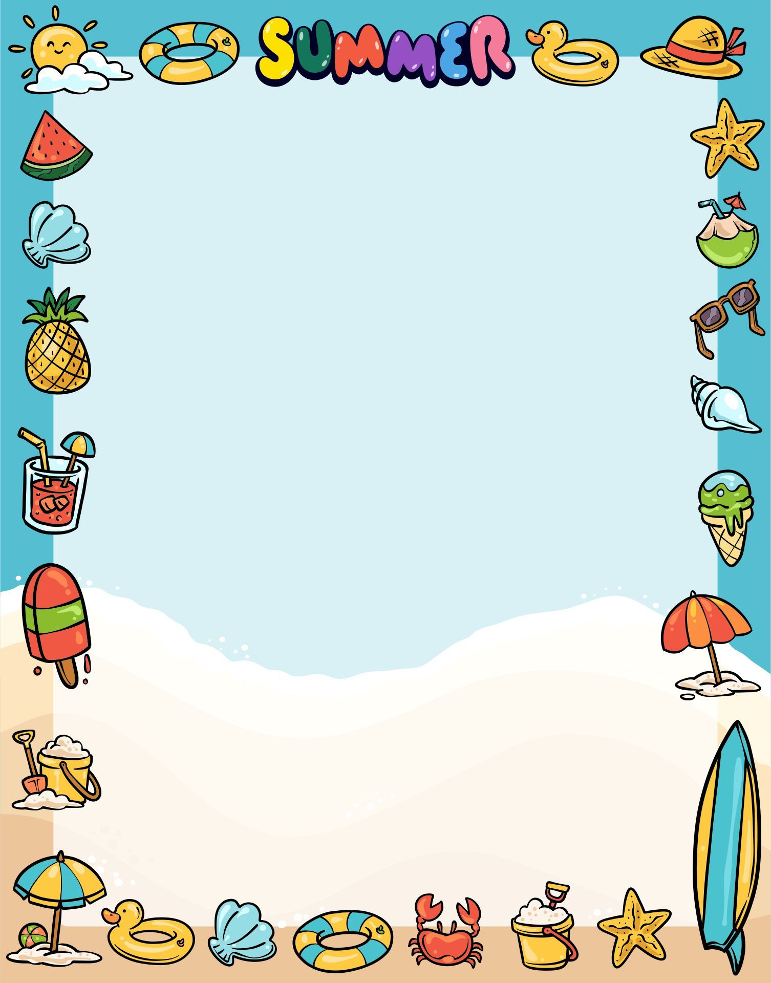 Summer Border Clip Art - 10 Free Pdf Printables | Printablee within Free Printable Summer Borders