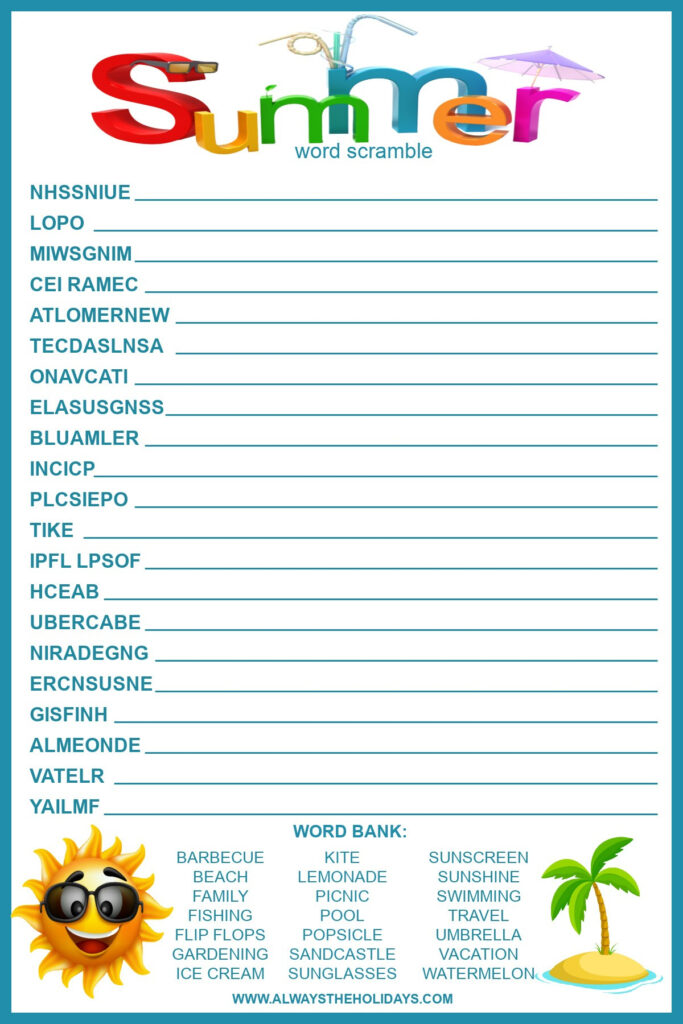 Summer Word Scramble With Answers Free Printable For Kids Pertaining To Unscramble Word Games Printable Free Summer Word Scramble With Answers Free Printable For Kids Pertaining To Unscramble Word Games Printable Free