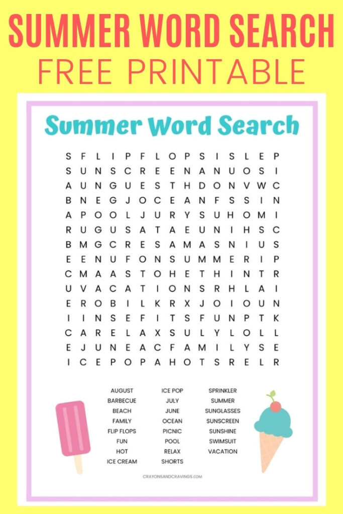 Summer Word Search Free Printable Worksheet For Kids Within Free Printable Summer Puzzles