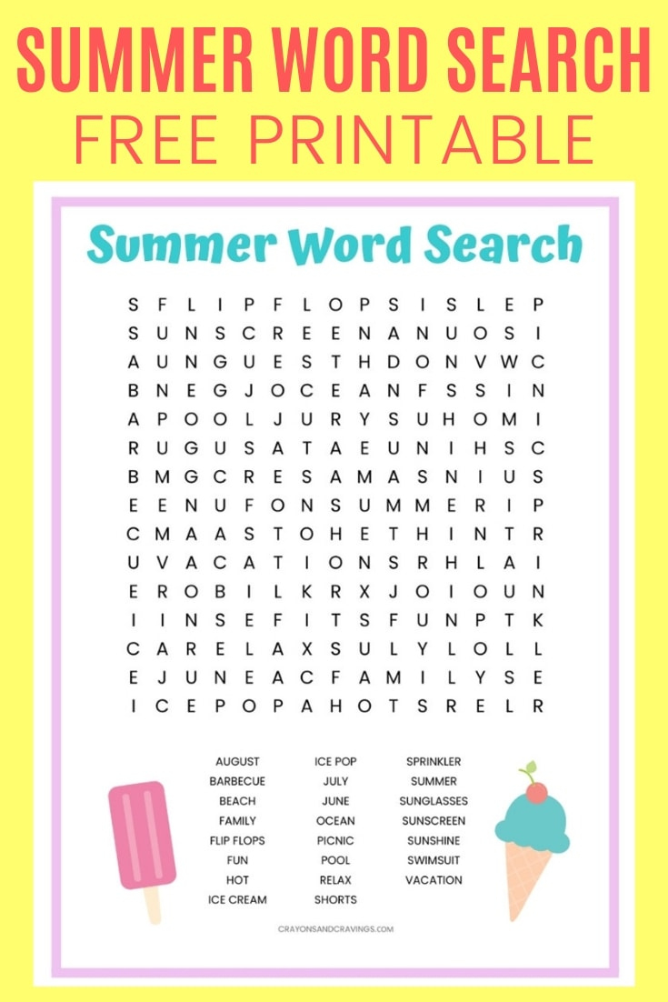 Summer Word Search Free Printable Worksheet For Kids within Free Printable Summer Puzzles