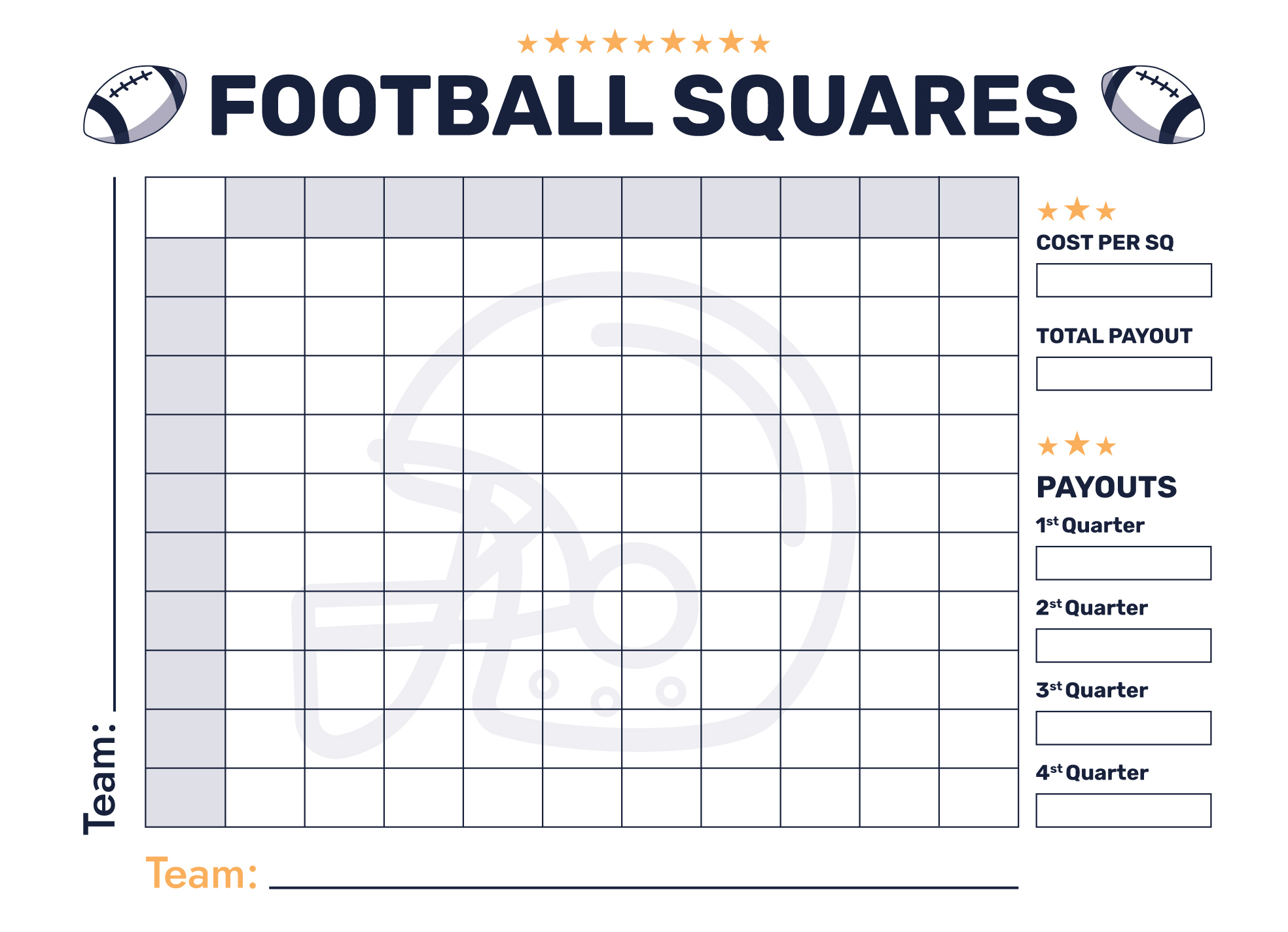 Super Bowl 100 Squares Free Google Docs Template - Gdoc.io in Free Printable Football Templates