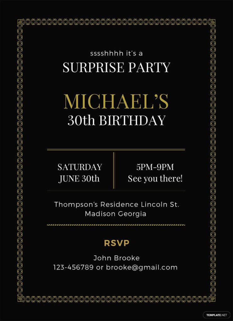 Surprise Party Invitation Template In Illustrator, Word, Publisher Intended For Free Printable Surprise Party Invitations Surprise Party Invitation Template In Illustrator, Word, Publisher Intended For Free Printable Surprise Party Invitations