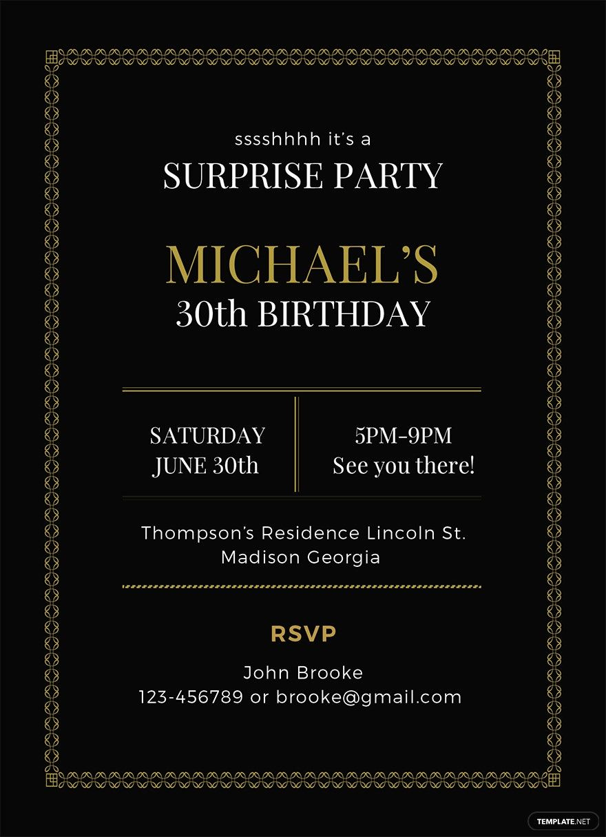 Surprise Party Invitation Template In Illustrator, Word, Publisher intended for Free Printable Surprise Party Invitations
