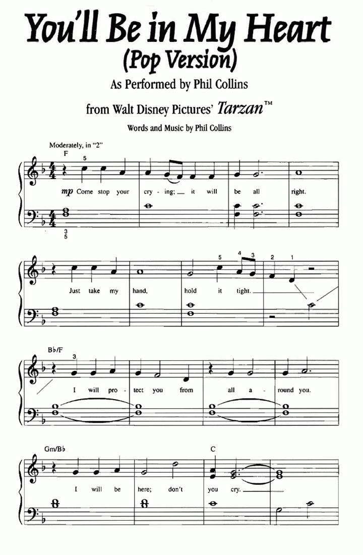 Tarzan You&amp;</p>
<h2>039;Ll Be In My Heart Easy Piano Sheet Music | Easy Sheet Music regarding Free Printable Sheet Music For Piano