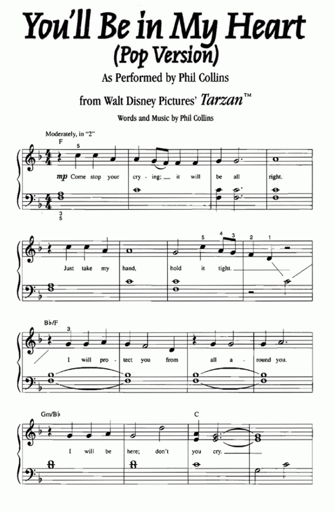 Tarzan You&<h2>039;Ll Be In My Heart Easy Piano Sheet Music | Easy Sheet Music Regarding Free Printable Sheet Music For Voice And Piano Tarzan You&<h2>039;Ll Be In My Heart Easy Piano Sheet Music | Easy Sheet Music Regarding Free Printable Sheet Music For Voice And Piano