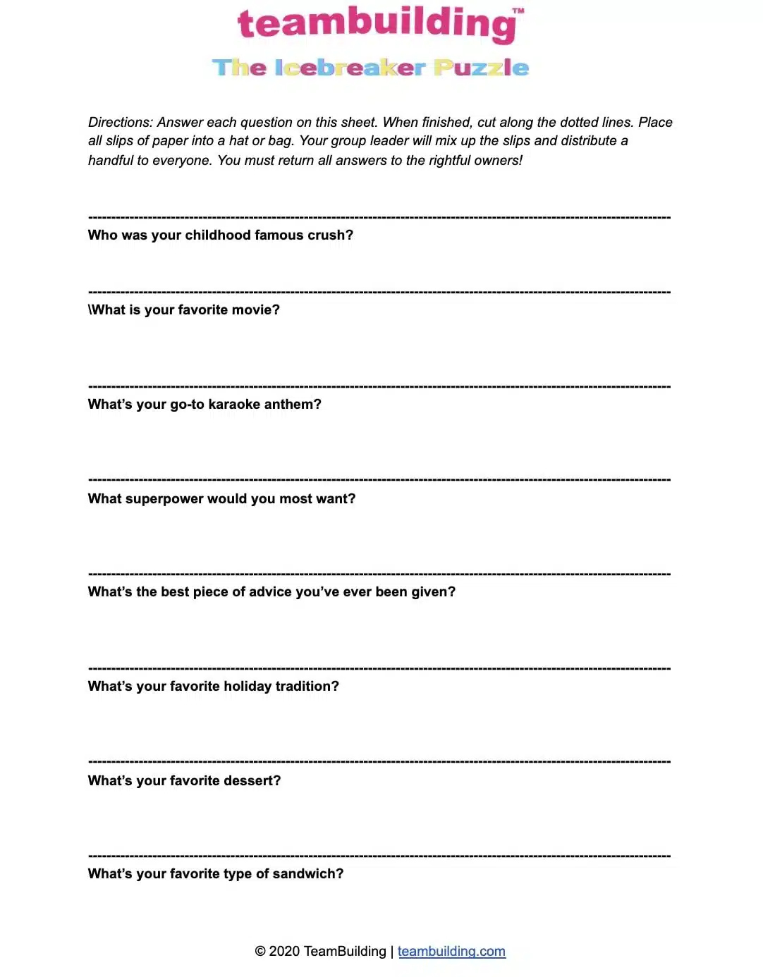 Team Building Worksheets: Free Templates in Free Printable Group Games