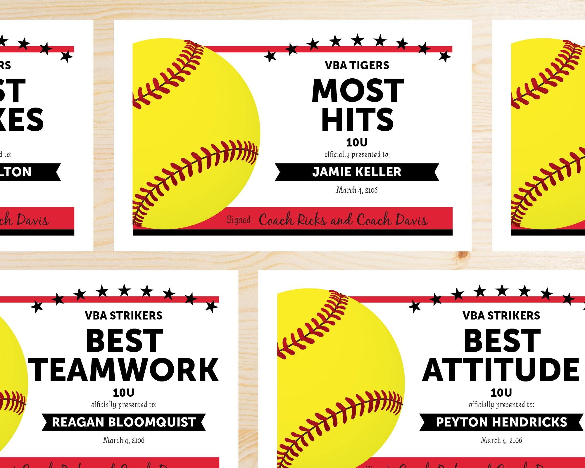 Team Colors Softball Award Certificates - Instant Download with Free Printable Softball Award Certificates