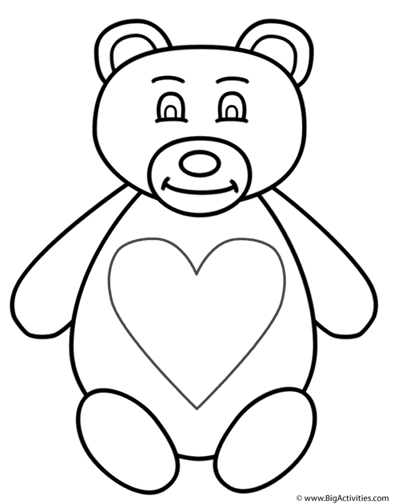 Teddy Bear With Large Heart Coloring Page (Animals) For Teddy Bear Coloring Pages Free Printable Teddy Bear With Large Heart Coloring Page (Animals) For Teddy Bear Coloring Pages Free Printable