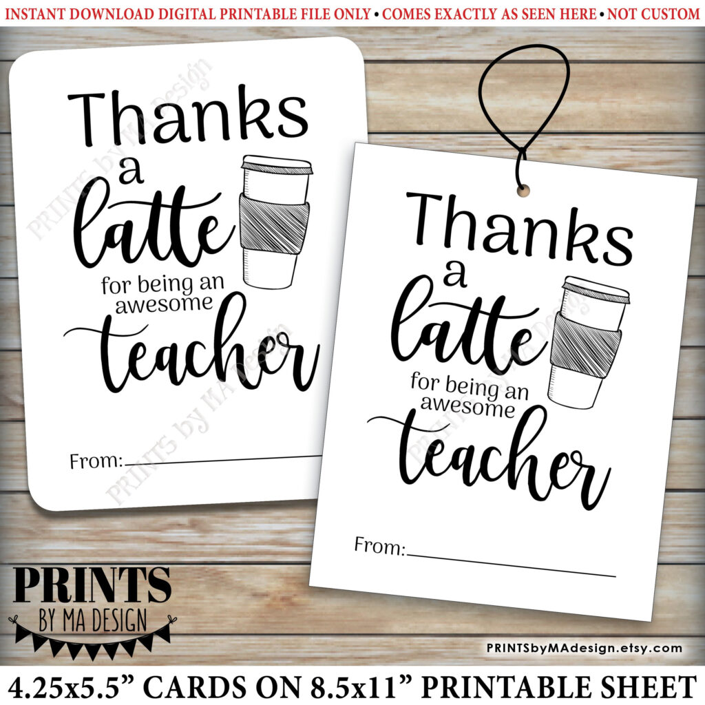 Thanks A Latte Card, Gift Card Holder For Teacher Appreciation Pertaining To Thanks A Latte Free Printable Thanks A Latte Card, Gift Card Holder For Teacher Appreciation Pertaining To Thanks A Latte Free Printable