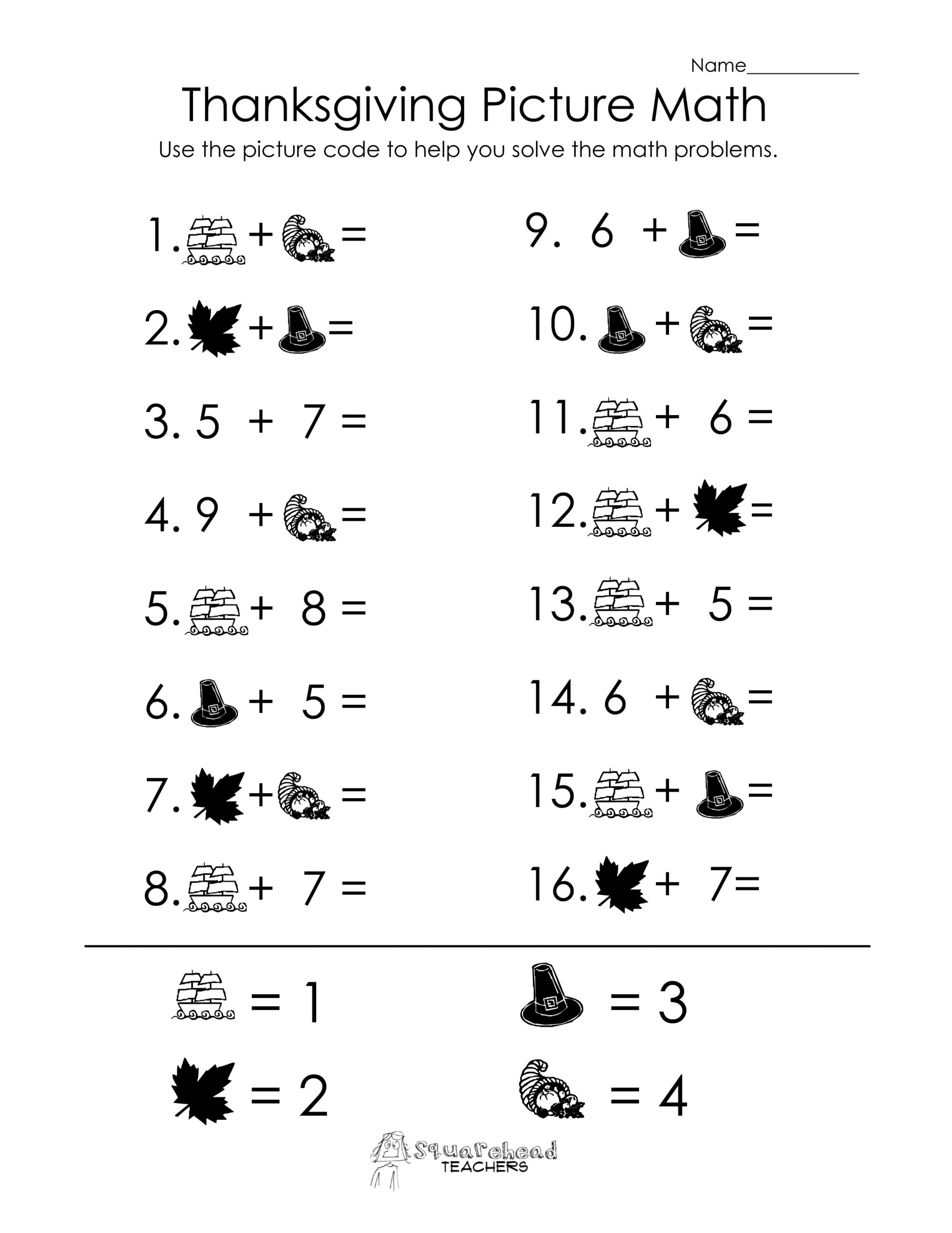 Thanksgiving Picture Math Worksheet | Squarehead Teachers throughout Free Printable Thanksgiving Math Worksheets For 3Rd Grade