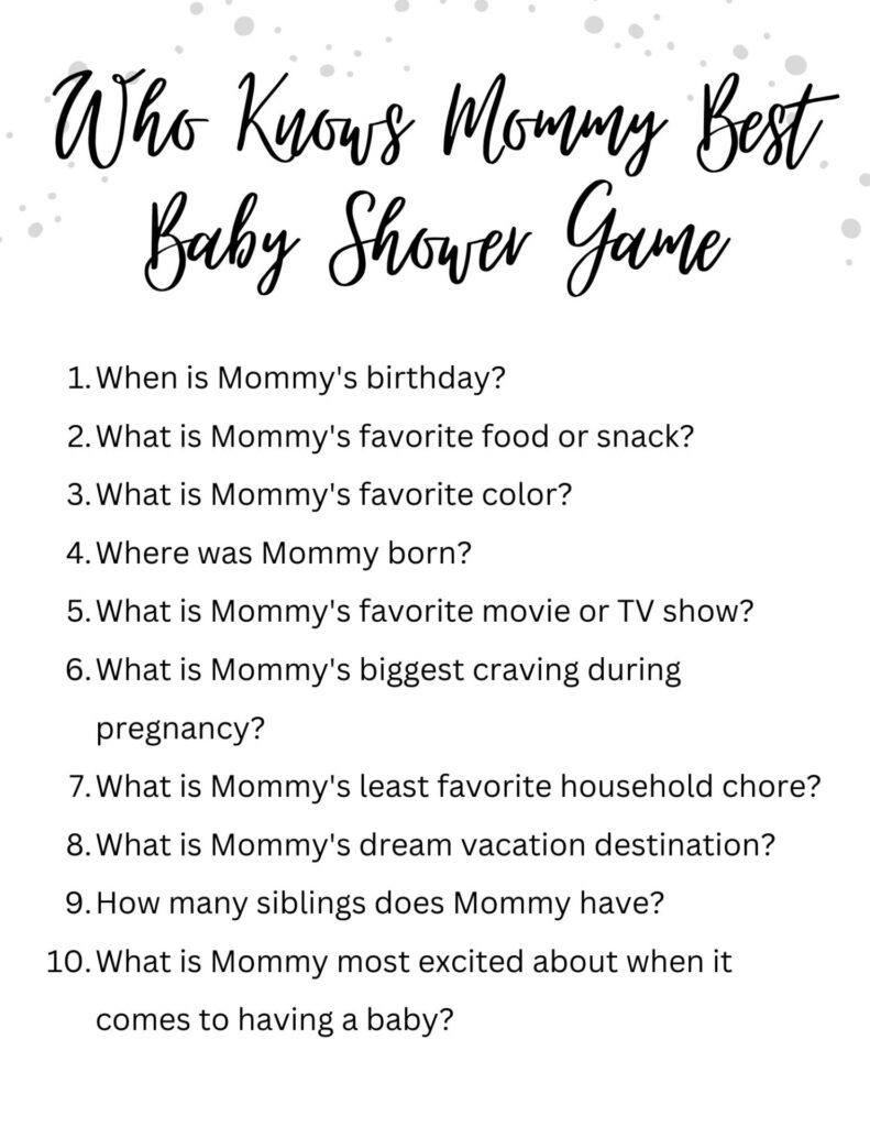 The Best Printable Baby Shower Games (For Free) inside Free Printable Baby Shower Games Who Knows Mommy the Best