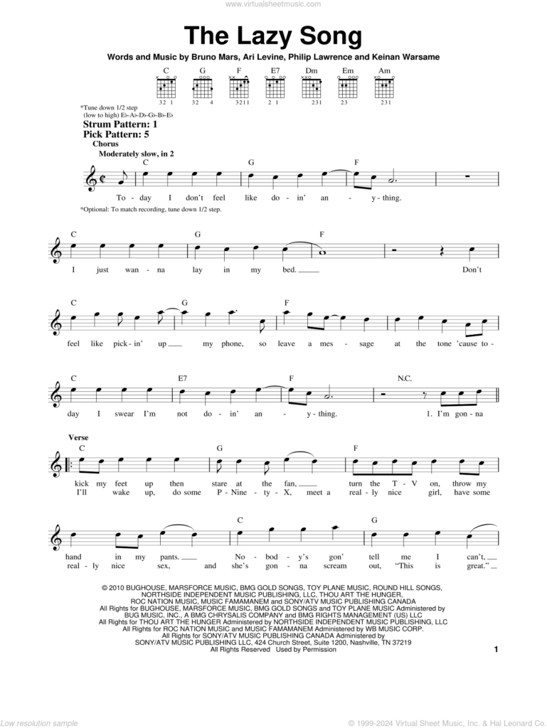 The Lazy Song Sheet Music For Guitar Solo (Chords) V2 With Free Guitar Sheet Music For Popular Songs Printable The Lazy Song Sheet Music For Guitar Solo (Chords) V2 With Free Guitar Sheet Music For Popular Songs Printable