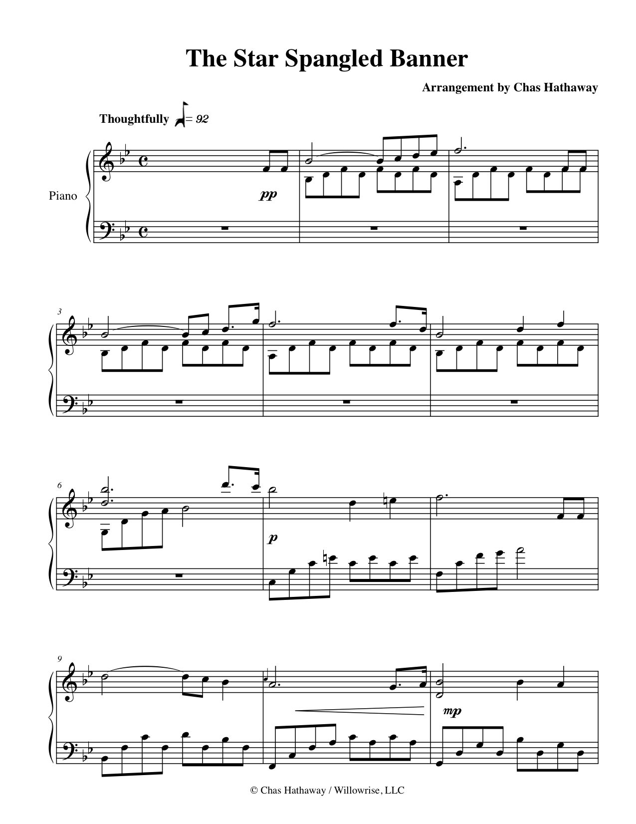 The Star Spangled Banner Sheet Musicchas Hathaway in Free Printable Piano Sheet Music For the Star Spangled Banner