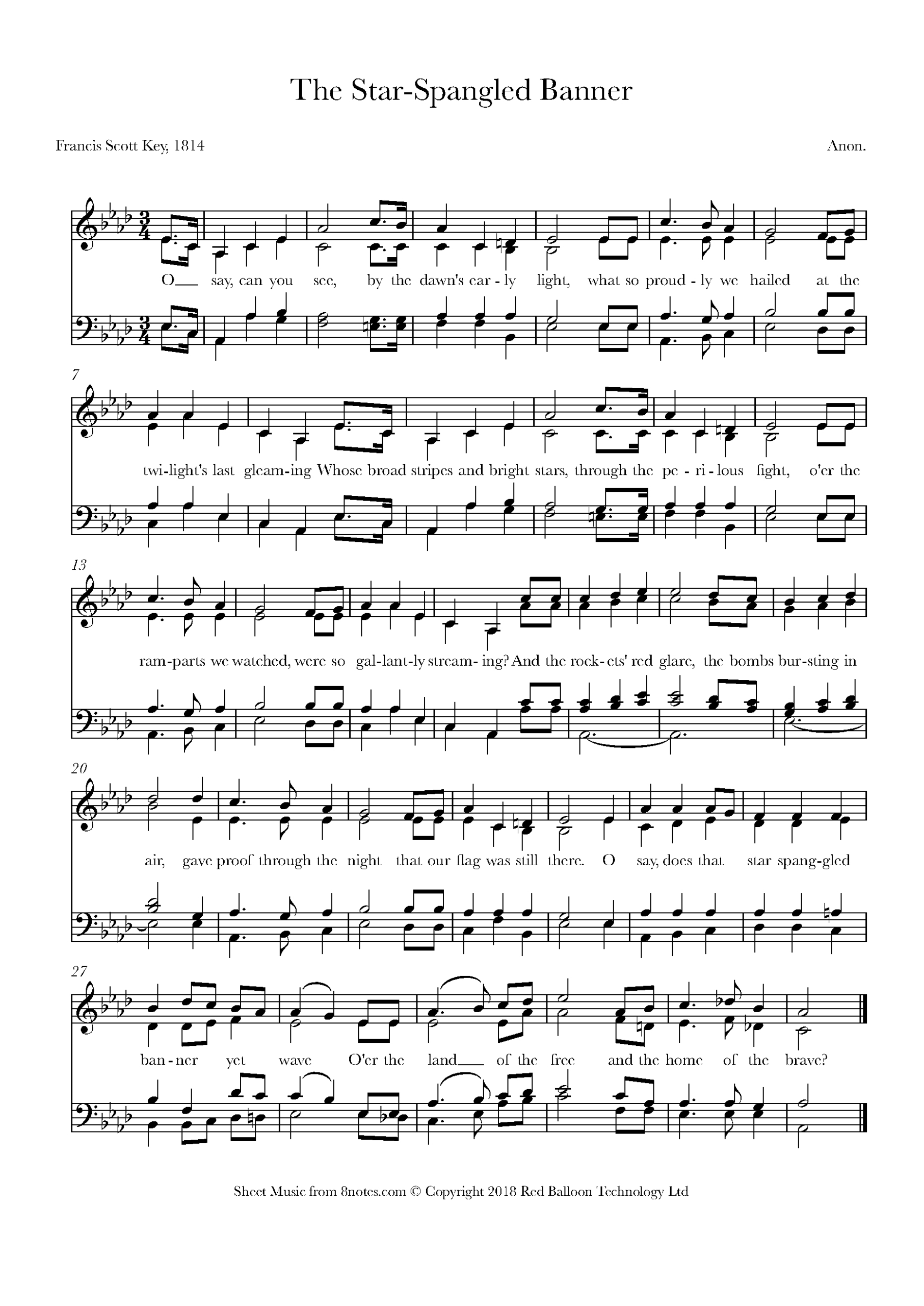 The Star Spangled Banner (United States National Anthem) For Piano in Free Printable Piano Sheet Music For The Star Spangled Banner