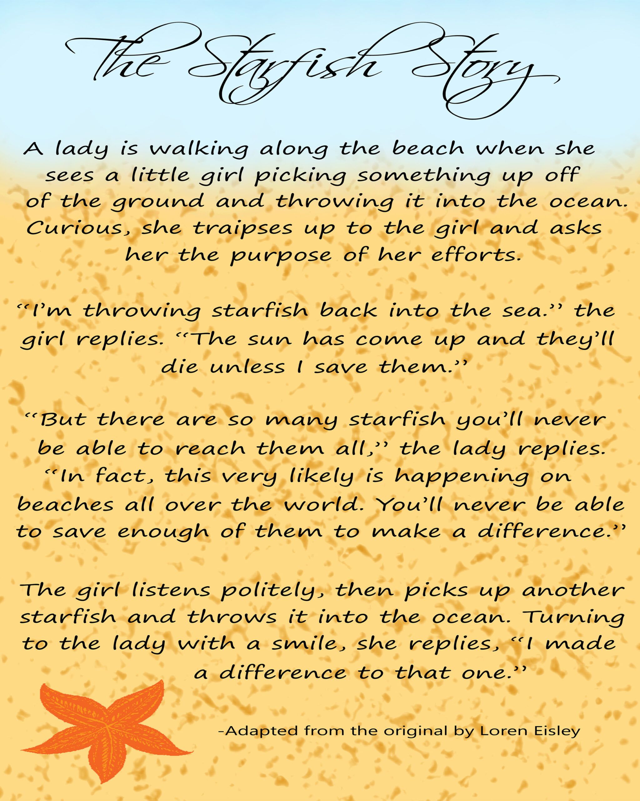 The Starfish Story, Art Print, Instant Download, Coastal Decor inside Starfish Story Printable Free