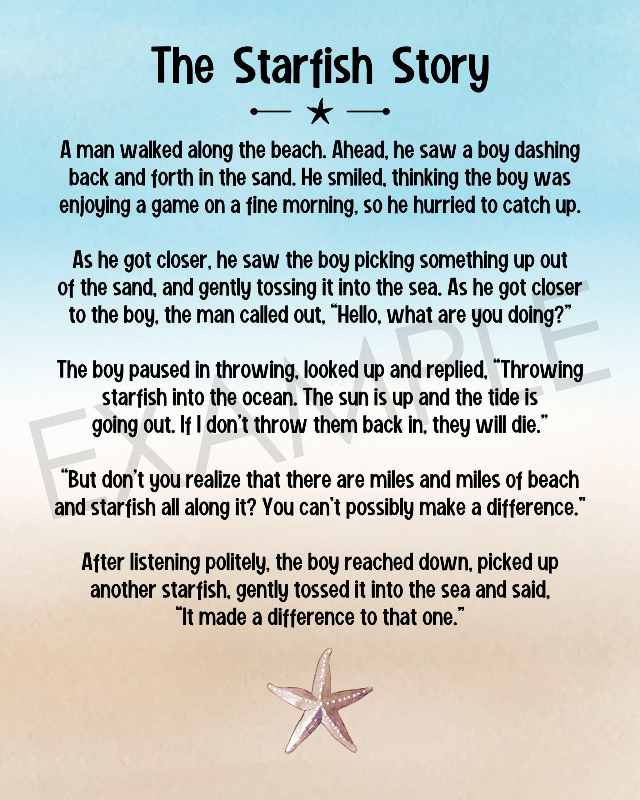 The Starfish Story, It Matters To This One, Printable Decor, Set for Starfish Story Printable Free