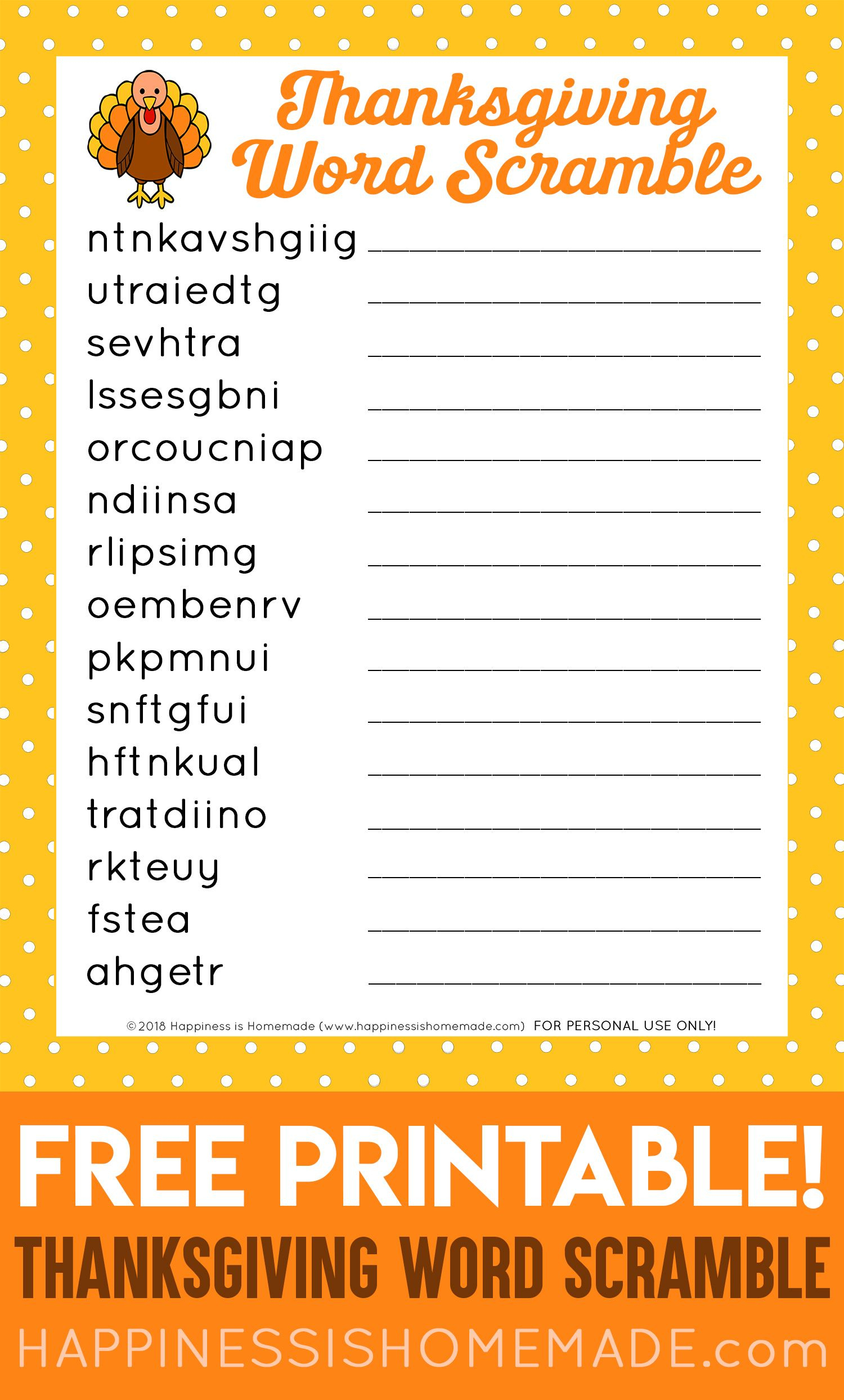 This Free Printable Thanksgiving Word Scramble Puzzle Is A Ton Of for Thanksgiving Games Printable Free