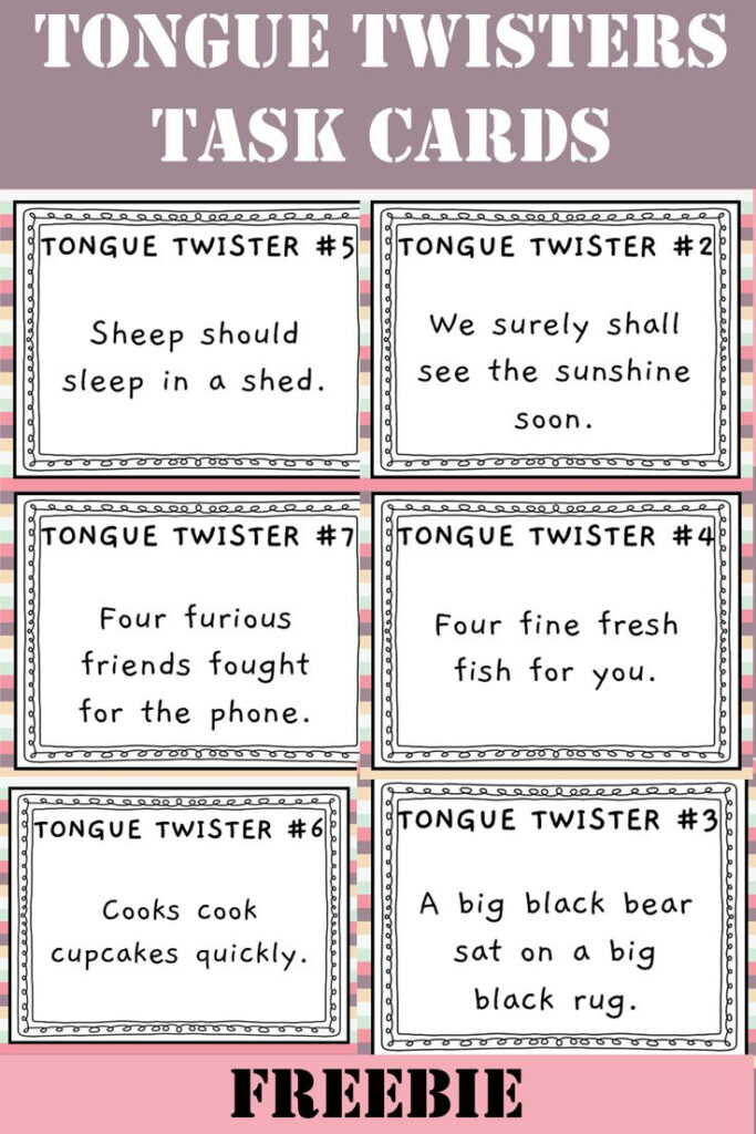 Tongue Twisters For Kids Printable Task Cards Regarding Free Printable Tongue Twisters Tongue Twisters For Kids Printable Task Cards Regarding Free Printable Tongue Twisters