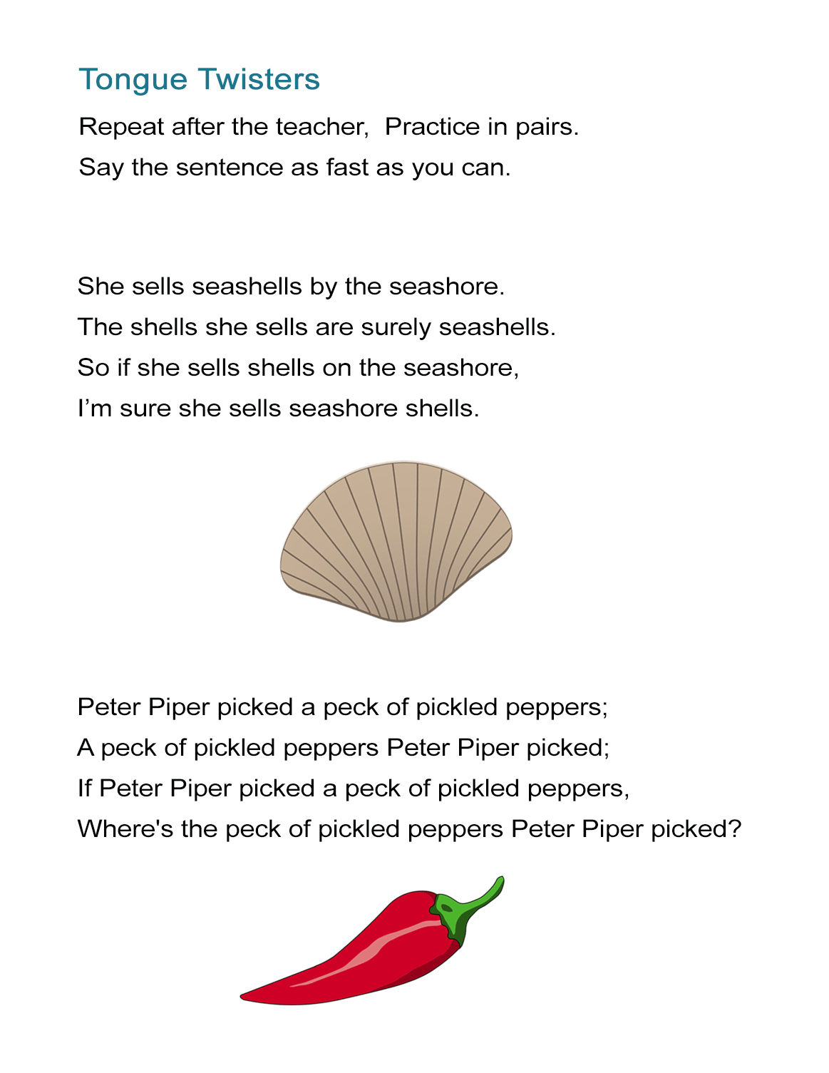 Tongue Twisters Worksheet: How Fast Can You Say It? - All Esl in Free Printable Tongue Twisters