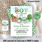 Tractor / Baby / Shower / Invitation / Green / Editable / It&<h2>039;S A Intended For Free Printable John Deere Baby Shower Invitations