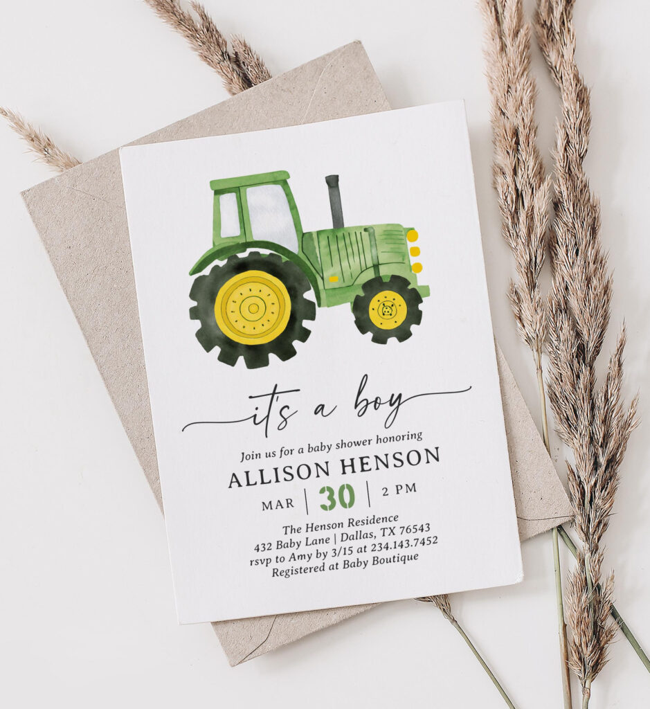 Tractor Baby Shower Invitation, It&<h2>039;S A Boy Tractor Baby Shower Regarding Free Printable John Deere Baby Shower Invitations