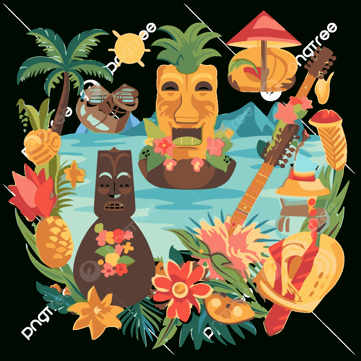 Transparent Luau, Sticker Clipart Tropical Style Hawaiian Style intended for Free Printable Luau Clipart