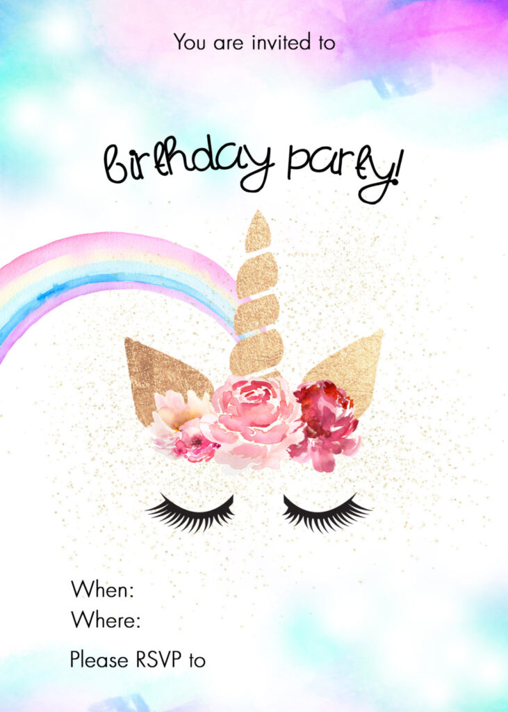 Unicorn Birthday Party Ideas W/ Free Printable   The Diy Lighthouse Throughout Free Printable Unicorn Birthday Invitations