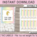 Unicorn Tic Tac Labels With Regard To Free Printable Tic Tac Labels