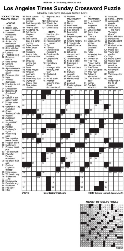 Usa Today Printable Crossword Puzzles 2015   Printable Crossword Throughout Free Printable Sunday Crossword Puzzles