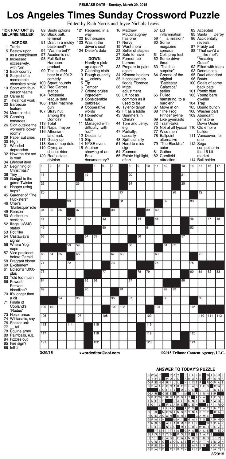 Usa Today Printable Crossword Puzzles 2015 - Printable Crossword throughout Free Printable Sunday Crossword Puzzles
