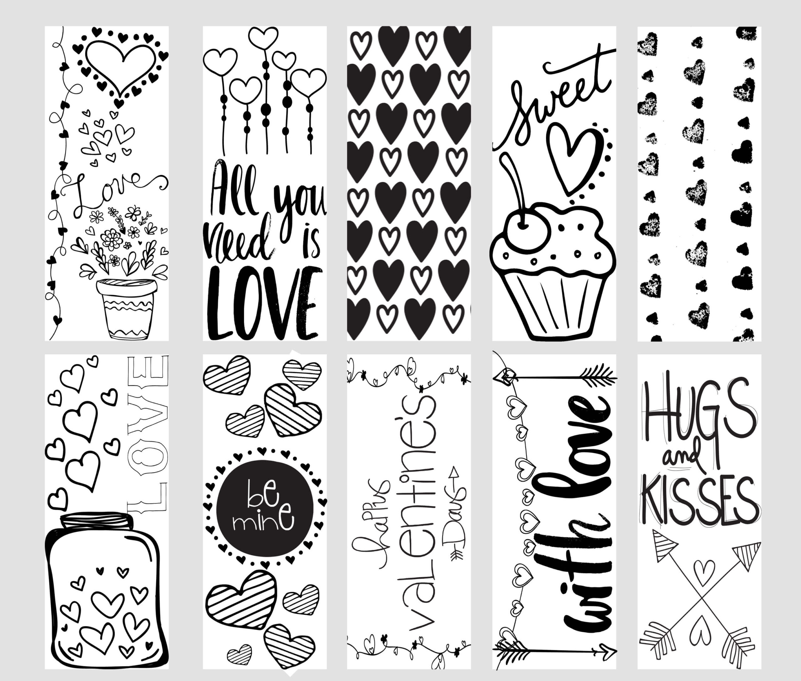Valentine Printable Coloring Page Bookmarks - Yummi Haus inside Free Printable Valentine Bookmarks