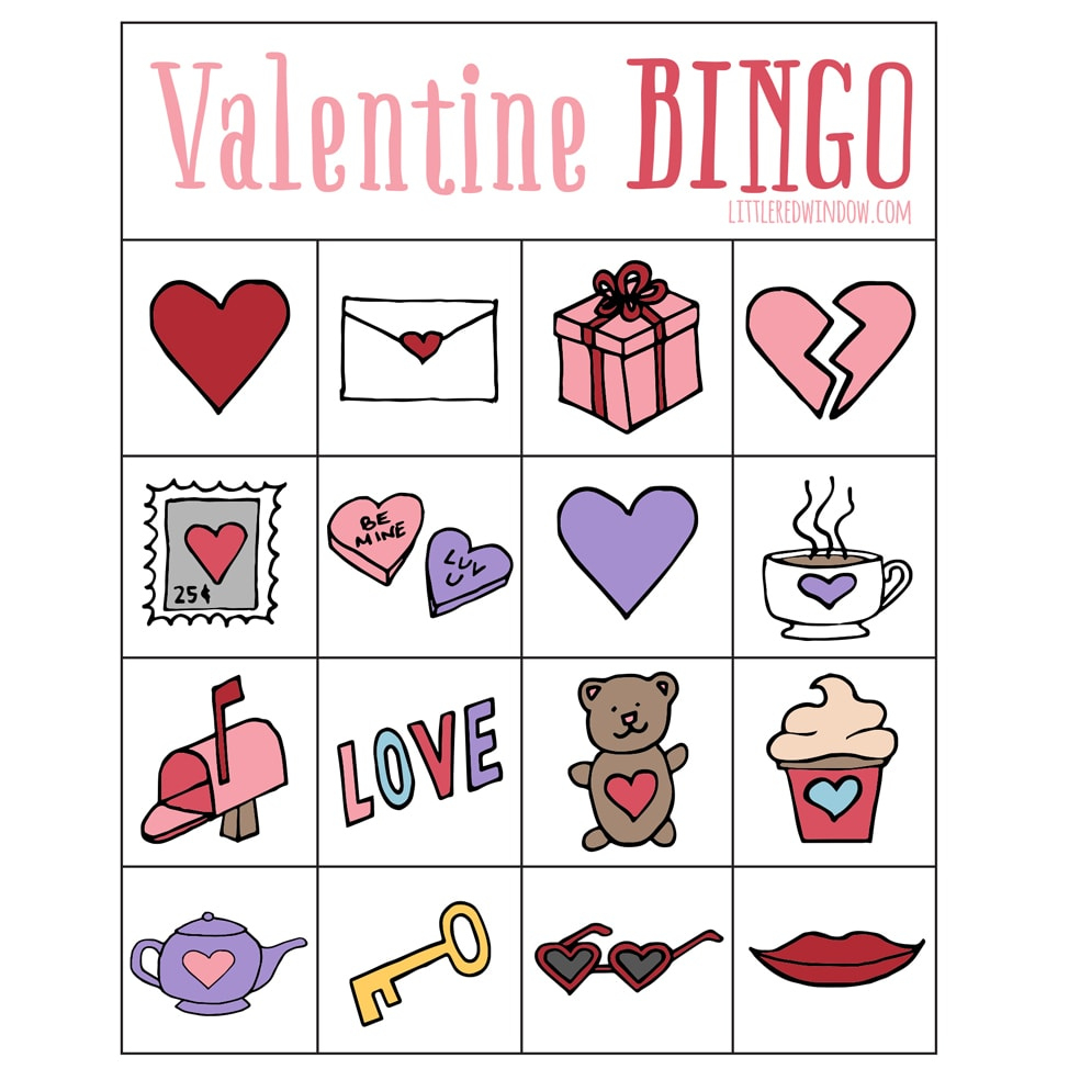 Valentine'S Bingo - Free Printable - Little Red Window for Free Printable Valentines Bingo