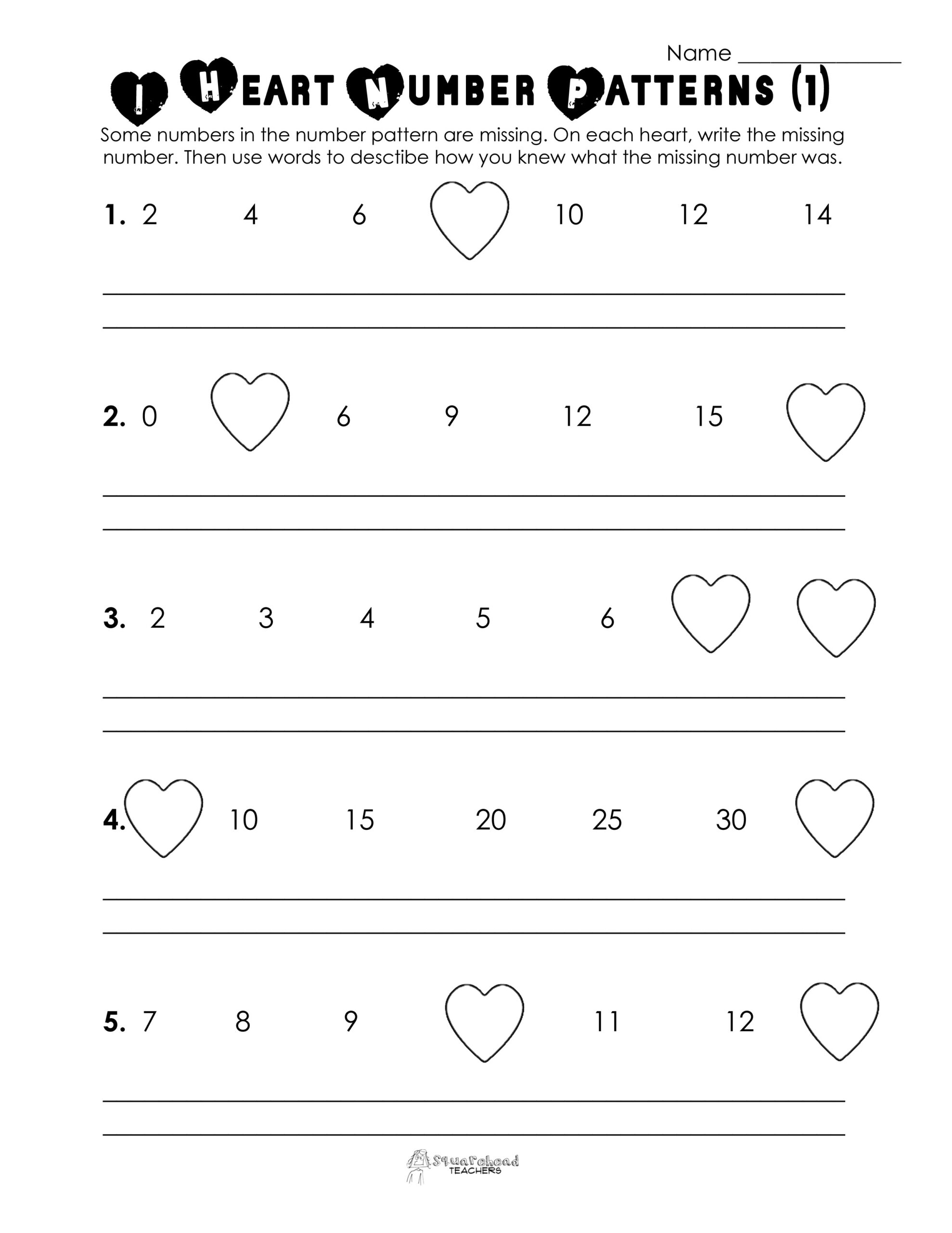 Valentine&amp;#039;S Day Number Patterns (Free Worksheet!) | Squarehead with Free Printable Valentine Math Worksheets