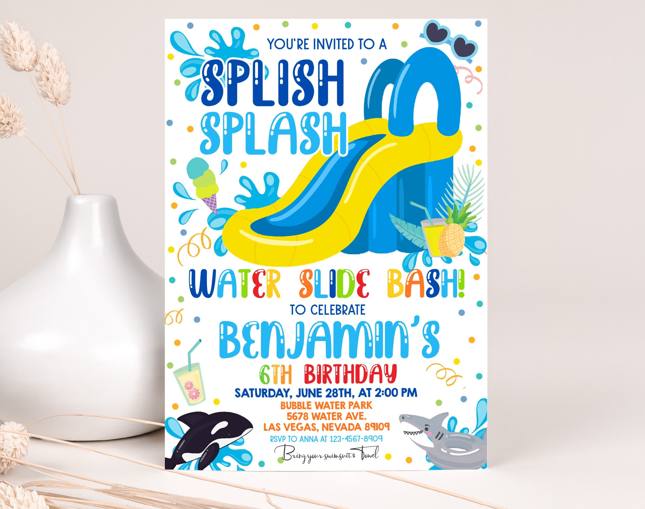 Waterslide Birthday Invitation Summer Pool Party Birthday Invite with regard to Free Printable Water Park Birthday Invitations