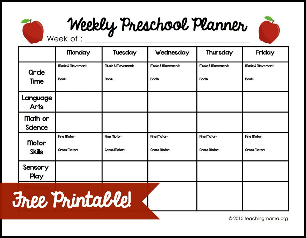 Weekly Preschool Planner {Free Printable} for Free Printable Preschool Lesson Plans