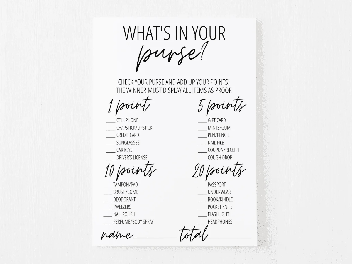 What'S In Your Purse? Game Free Printable | Modern Moh regarding Free Printable Bridal Shower Games What'S In Your Purse