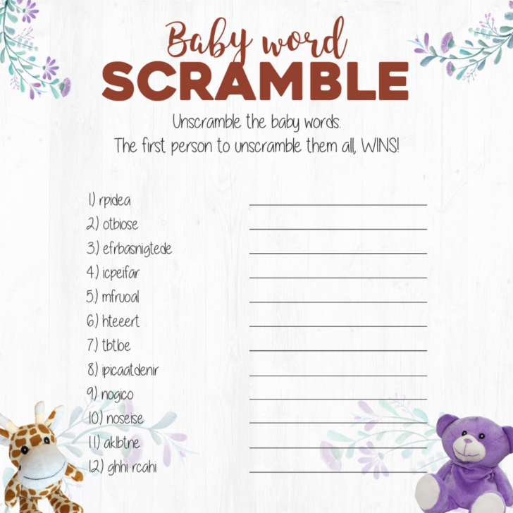 Free Printable Baby Shower Games Word Scramble