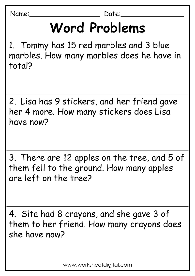 Word Problems Grade 1 - Worksheet Digital - Worksheets Library pertaining to Free Printable Math Worksheets Word Problems First Grade