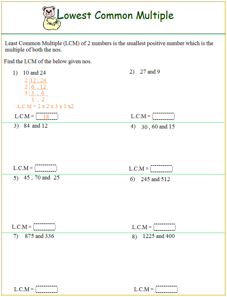 Free Printable Lcm Worksheets