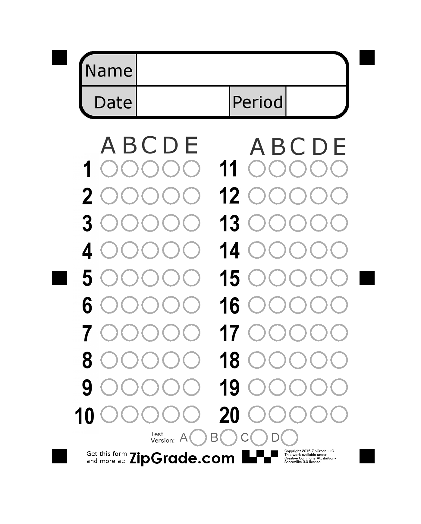 Zipgrade: Answer Sheet Forms in Free Printable Bubble Answer Sheets